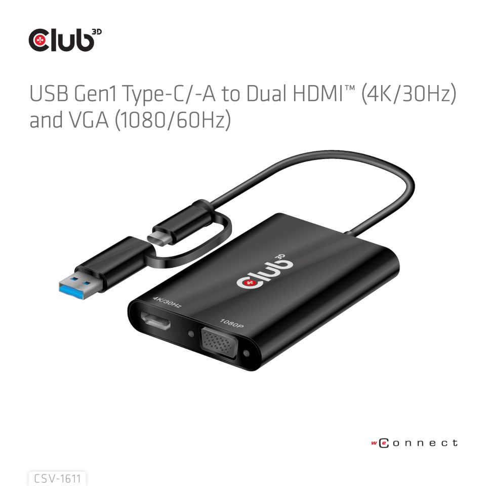 Club 3D Splitter USB-C auf HDMI + VGA