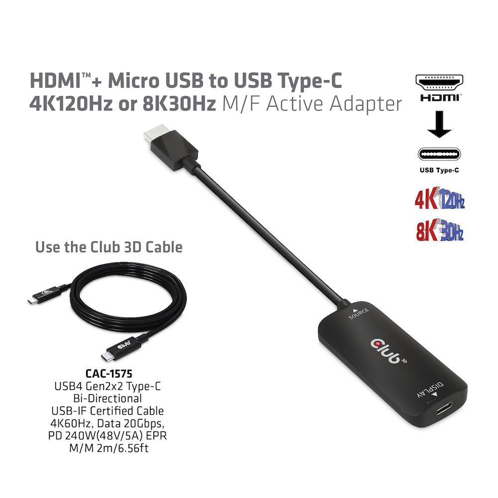 Club 3D HDMI+Micro-USB auf USB-C Adapter