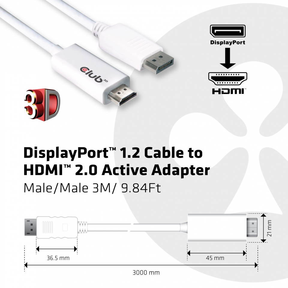 Club 3D DisplayPort Kabel auf HDMI Adapter - 3 m