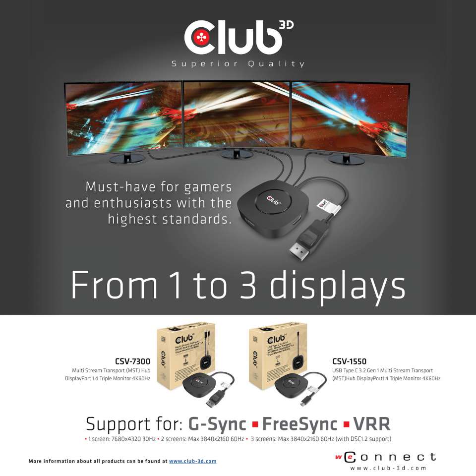 Club 3D Multi Stream Transport (MST) HUB - Tripple Display