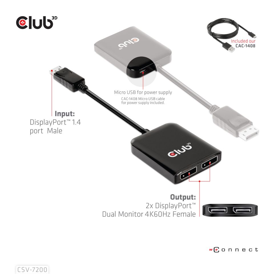 Club 3D Multi Stream Transport (MST) HUB - Dual DisplayPort 