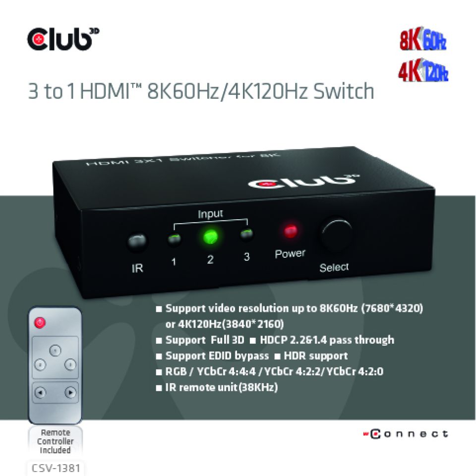 Club 3D Switch 3 auf 1 HDMI 8K60Hz 