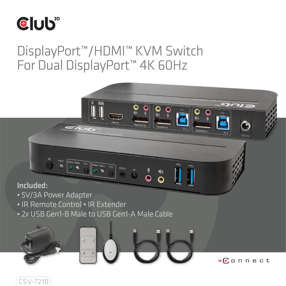 Club 3D KVM Switch - Dual HDMI 4K60Hz