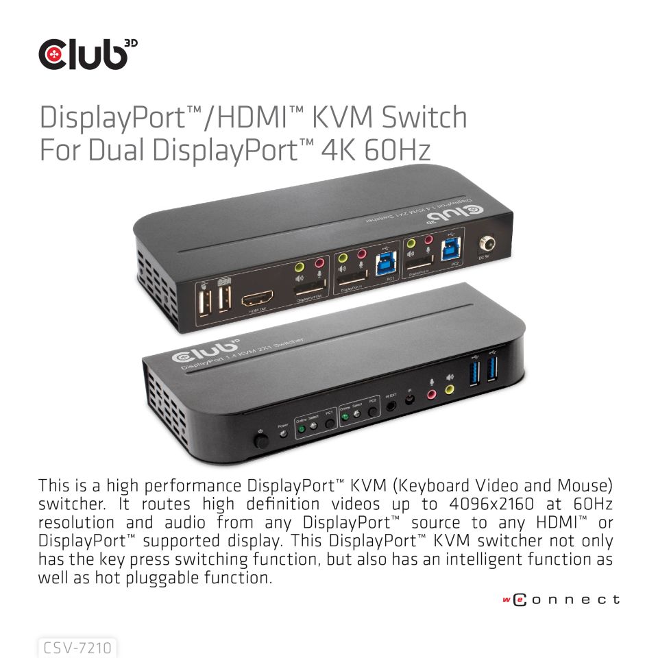 Club 3D KVM Switch - Dual HDMI 4K60Hz