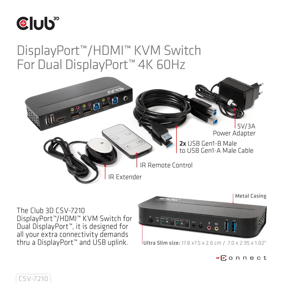 Club 3D KVM Switch - Dual HDMI 4K60Hz