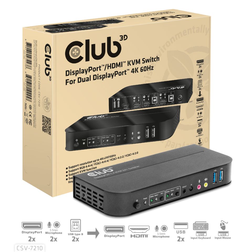 Club 3D KVM Switch - Dual HDMI 4K60Hz