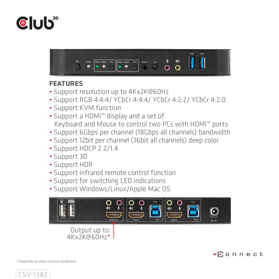 Club 3D KVM  Switch - Dual HDMI 4K60Hz