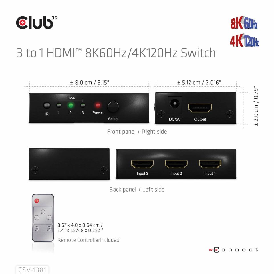 Club 3D Switch 3 auf 1 HDMI 8K60Hz 