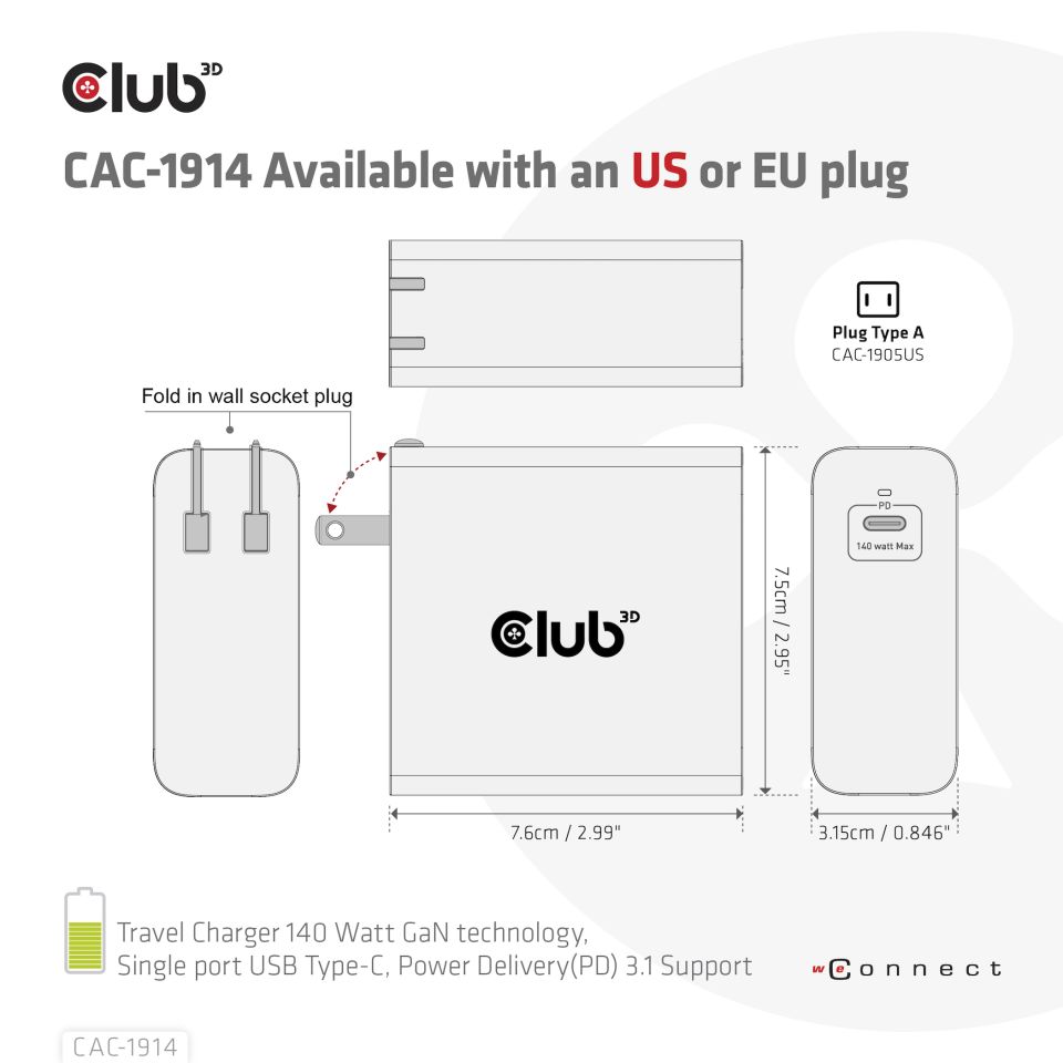 Club 3D Travel Charger 140W