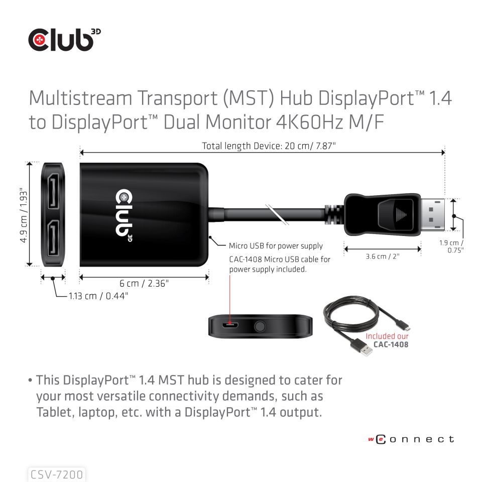 Club 3D Multi Stream Transport (MST) HUB - Dual DisplayPort 