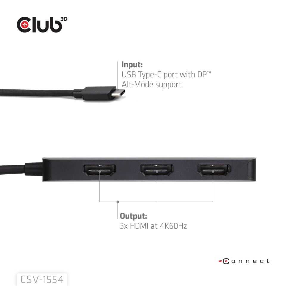 Club 3D Multi Stream Transport (MST) HUB - Tripple Display 4K60Hz