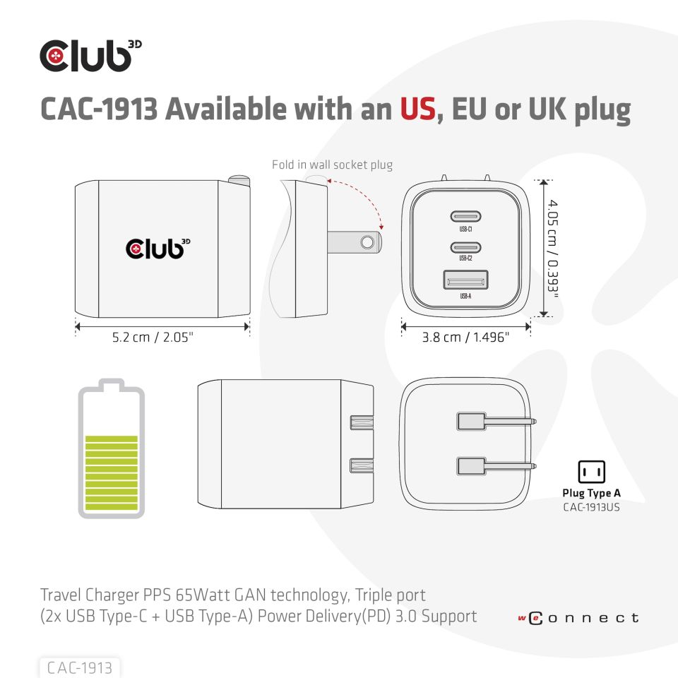 Club 3D Reiseladegerät - 65W