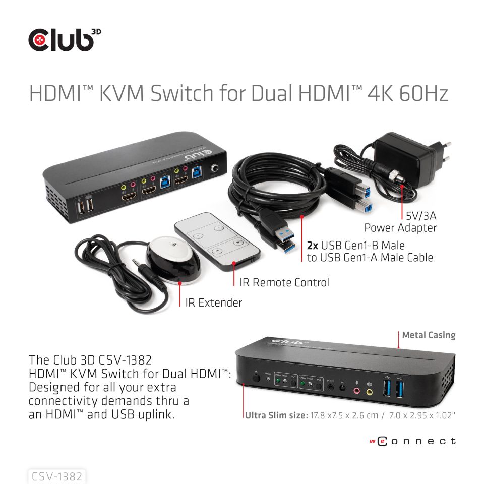 Club 3D KVM  Switch - Dual HDMI 4K60Hz