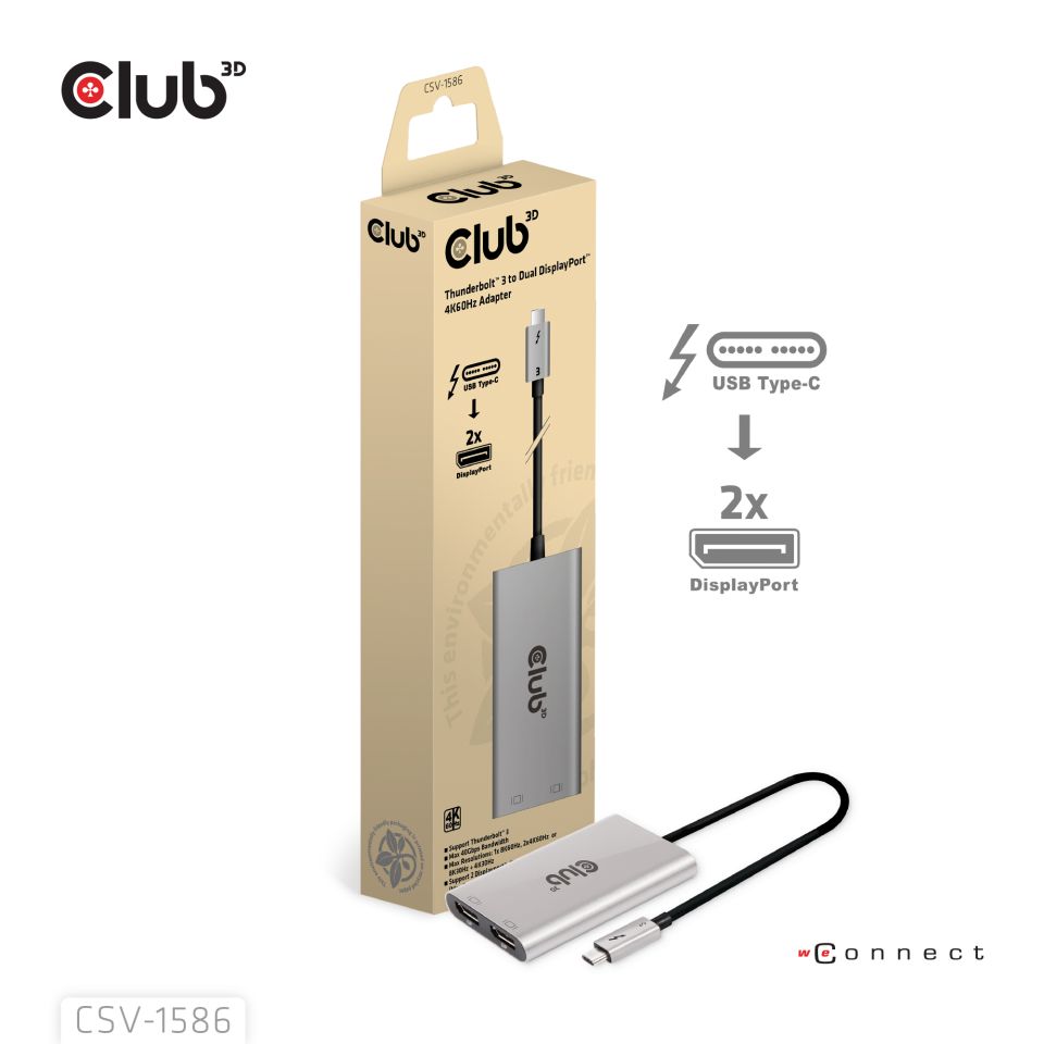 Club 3D Splitter Thunderbolt 3 zu Dual DisplayPort