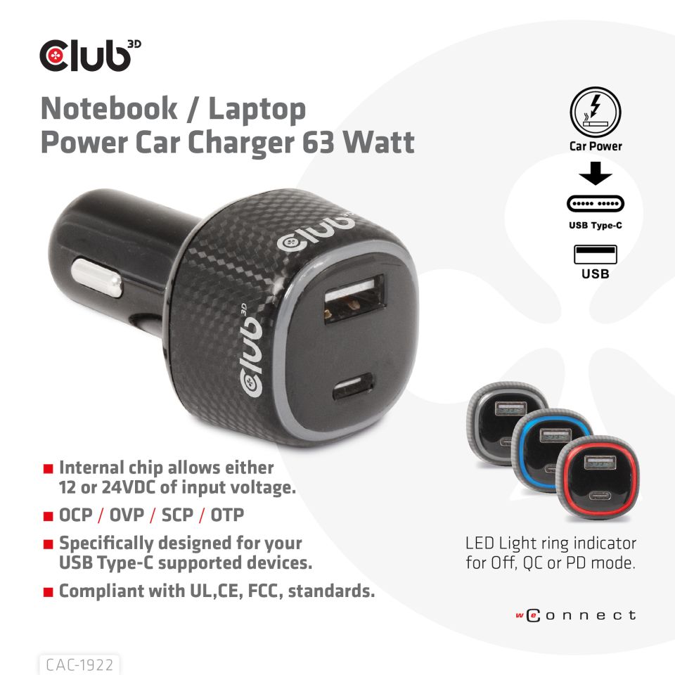 Club 3D KFZ-Ladegerät - 63 Watt