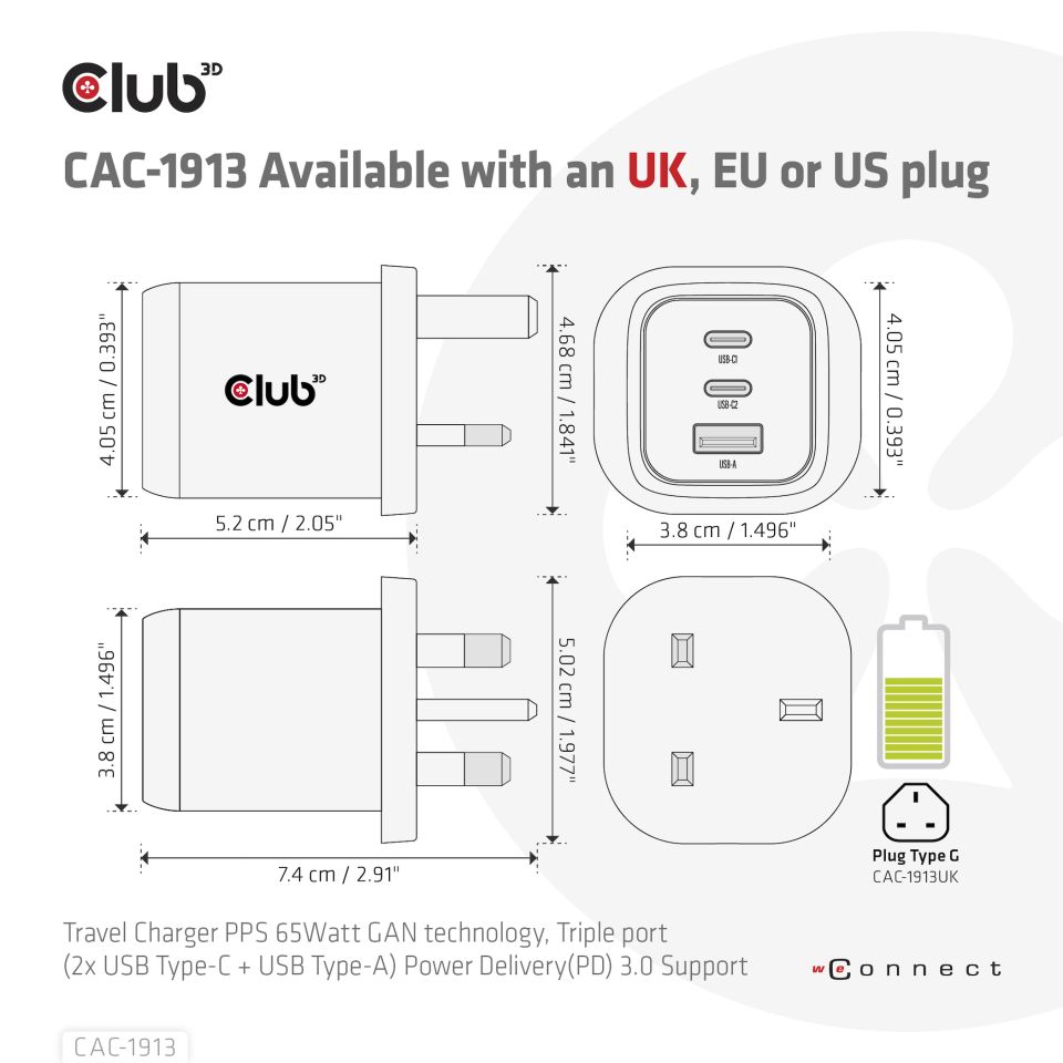 Club 3D Reiseladegerät - 65W