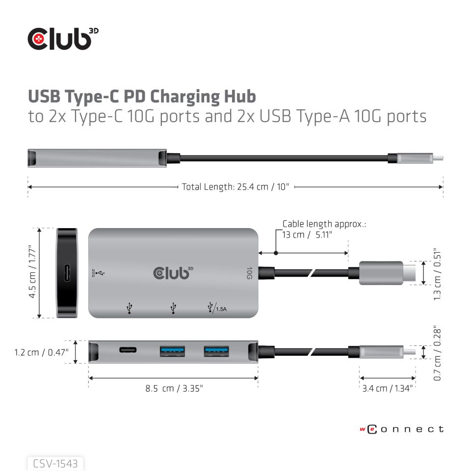 Club 3D USB-C HUB auf USB-A + USB-C