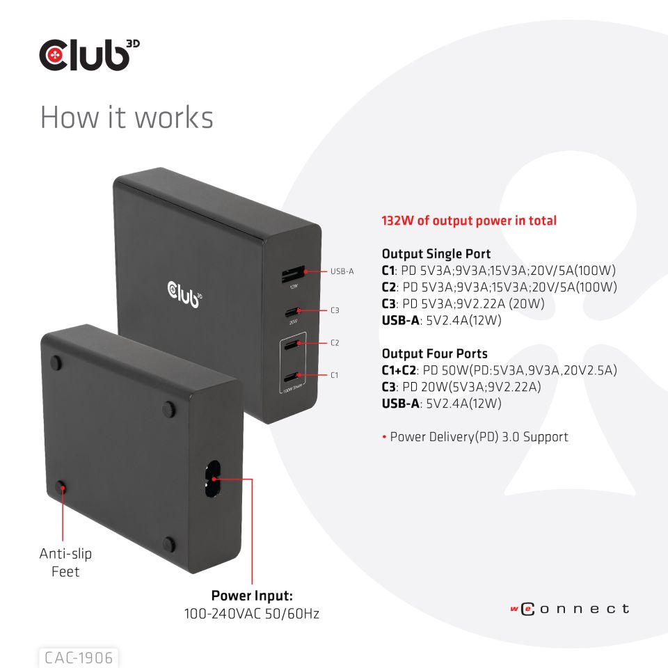 Club 3D Reiseladegerät - 132 W