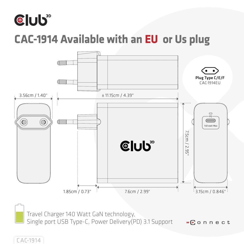 Club 3D Travel Charger 140W