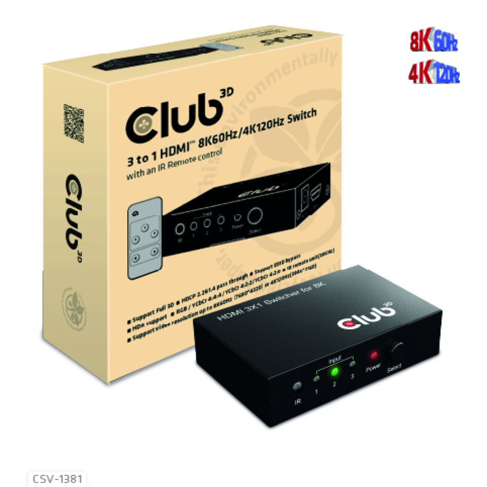 Club 3D Switch 3 auf 1 HDMI 8K60Hz 