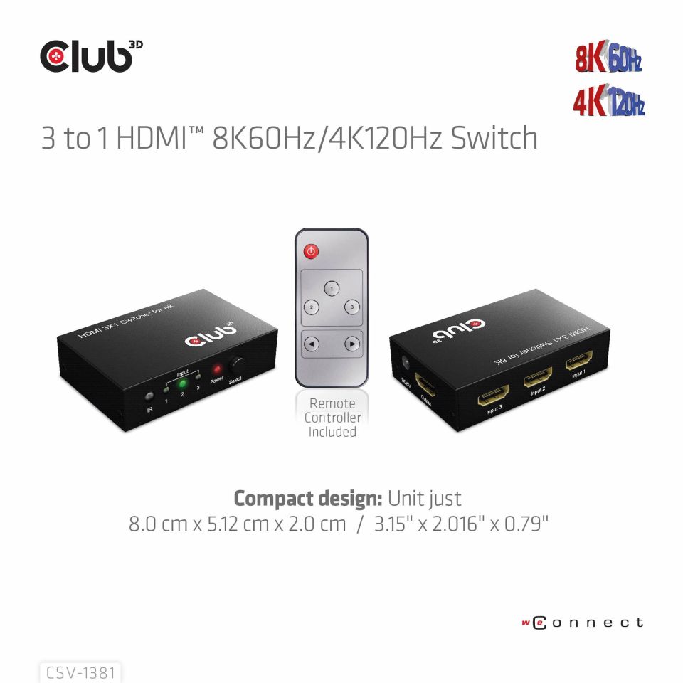 Club 3D Switch 3 auf 1 HDMI 8K60Hz 