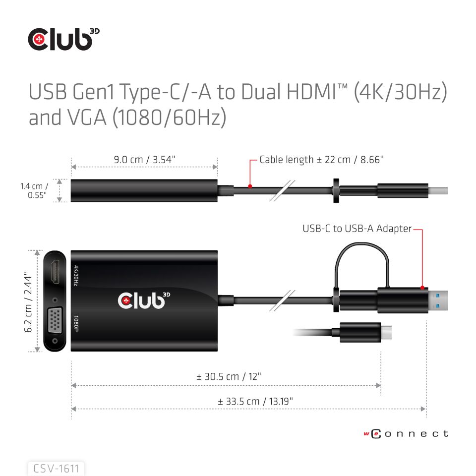 Club 3D Splitter USB-C auf HDMI + VGA