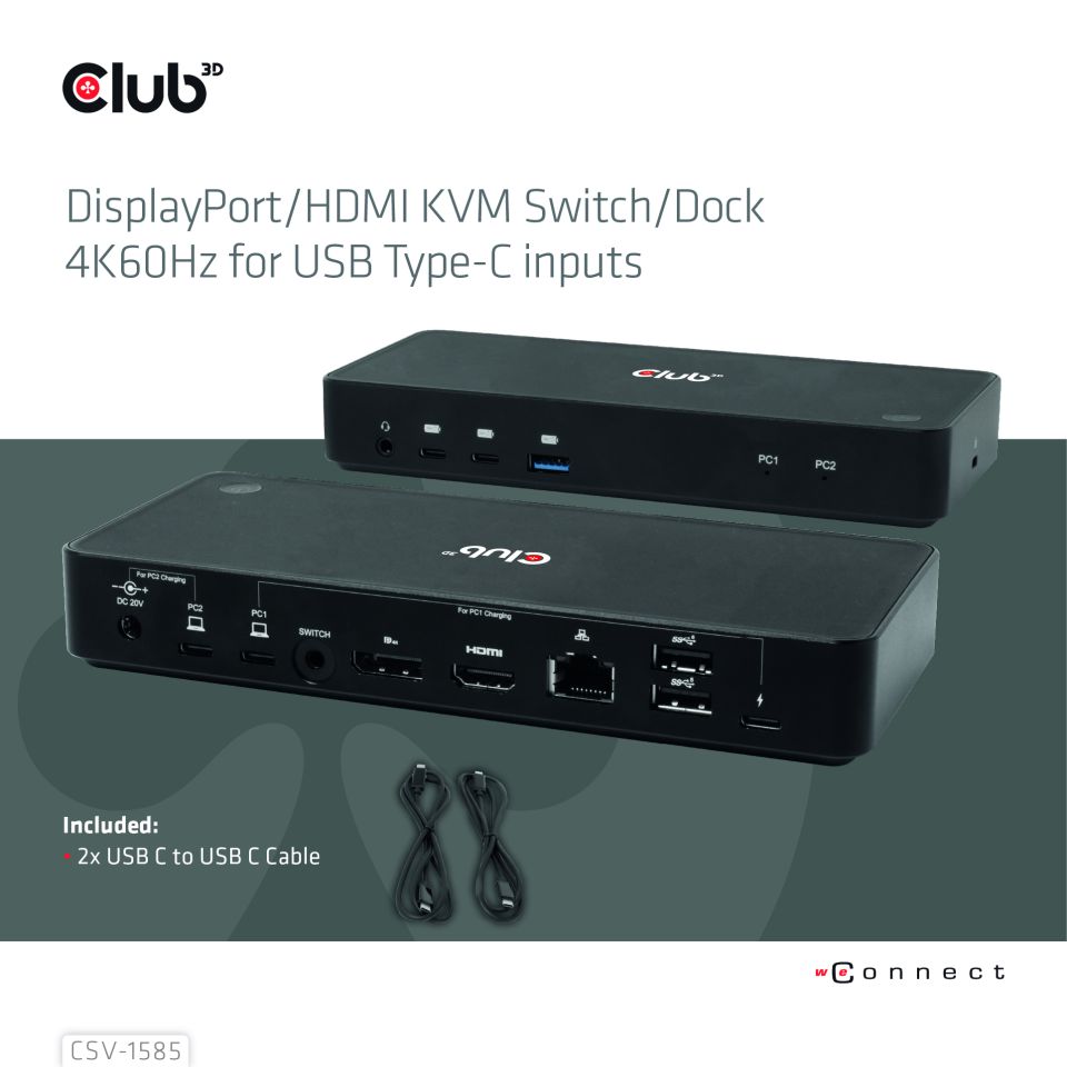 Club 3D KVM Switch - Dual HDMI 4K60Hz