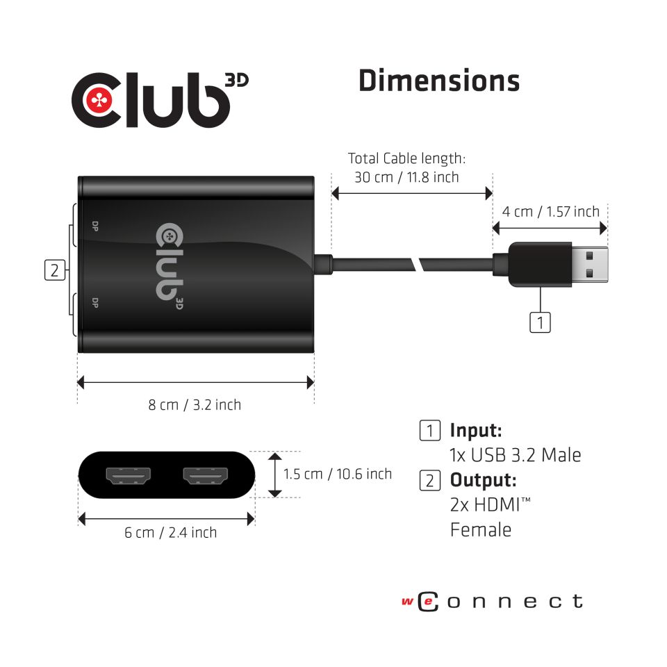 Club 3D Splitter USB-A auf 2 HDMI