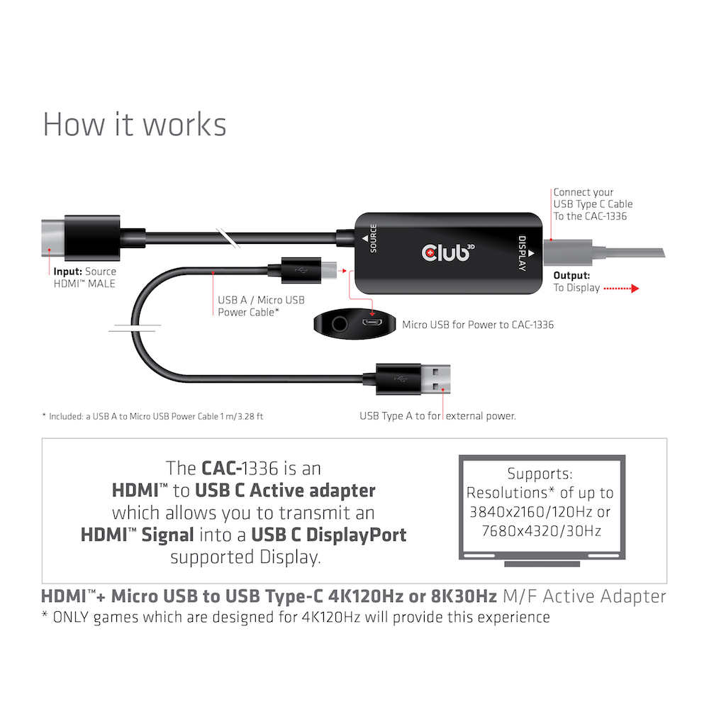 Club 3D HDMI+Micro-USB auf USB-C Adapter