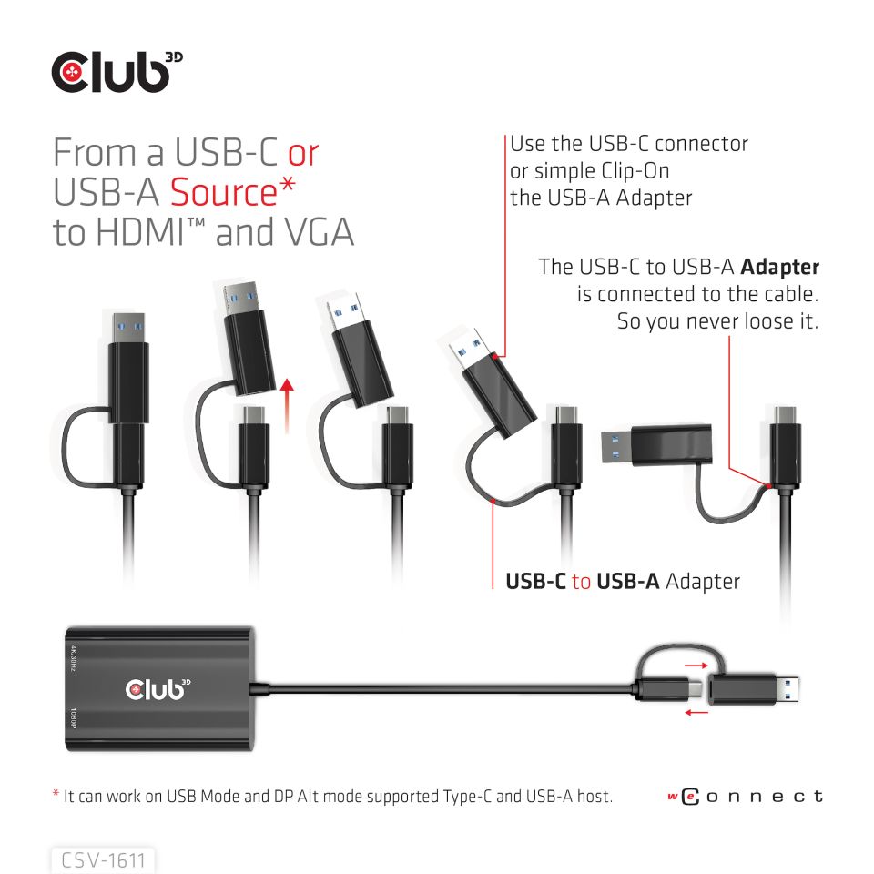 Club 3D Splitter USB-C auf HDMI + VGA