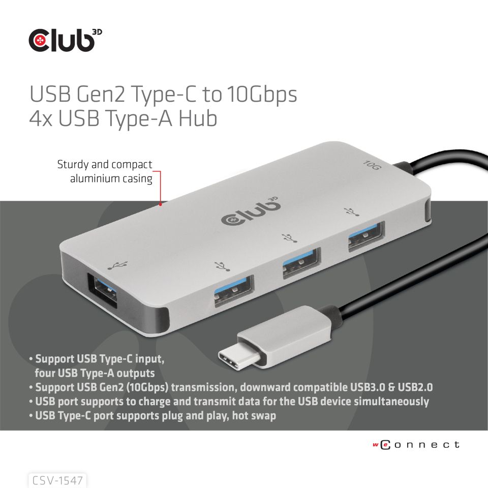 Club 3D USB-C HUB auf 4 USB-A