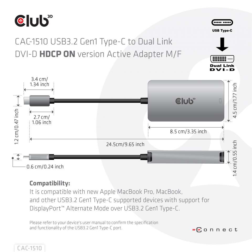 Club 3D USB-C auf DVI-D Adapter - HDCP ON