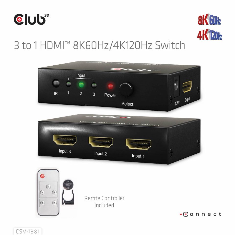 Club 3D Switch 3 auf 1 HDMI 8K60Hz 