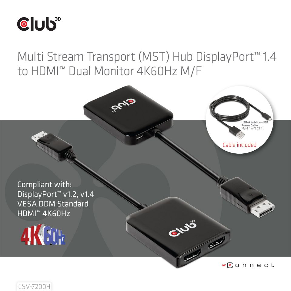 Club 3D Multi Stream Transport (MST) HUB - Dual HDMI