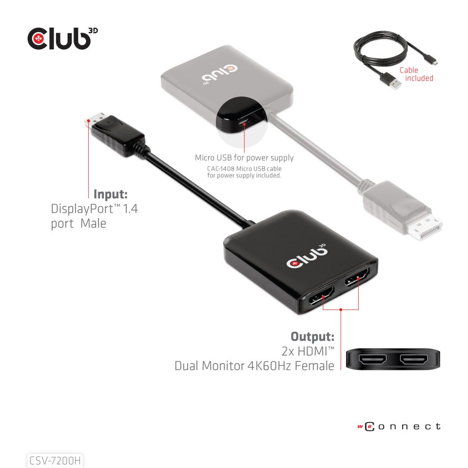 Club 3D Multi Stream Transport (MST) HUB - Dual HDMI