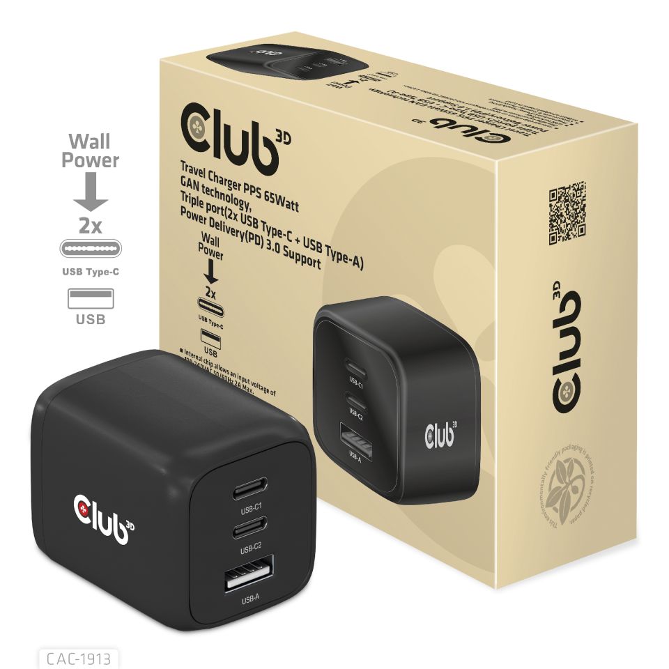 Club 3D Reiseladegerät - 65W