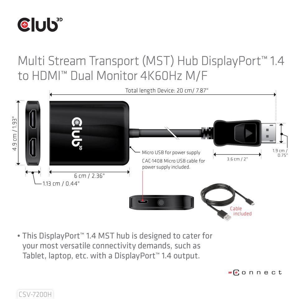 Club 3D Multi Stream Transport (MST) HUB - Dual HDMI