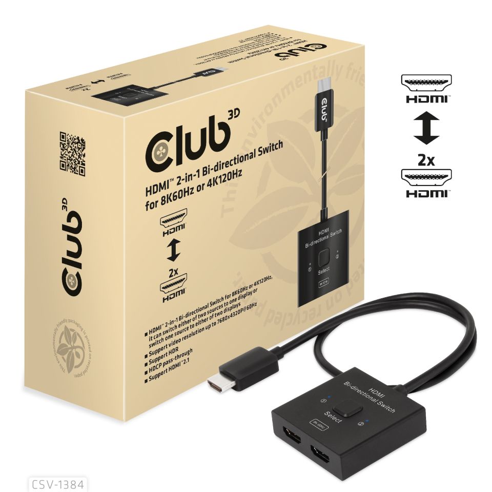 Club 3D Switch HDMI™ 2-in-1 bi-direktionaler 