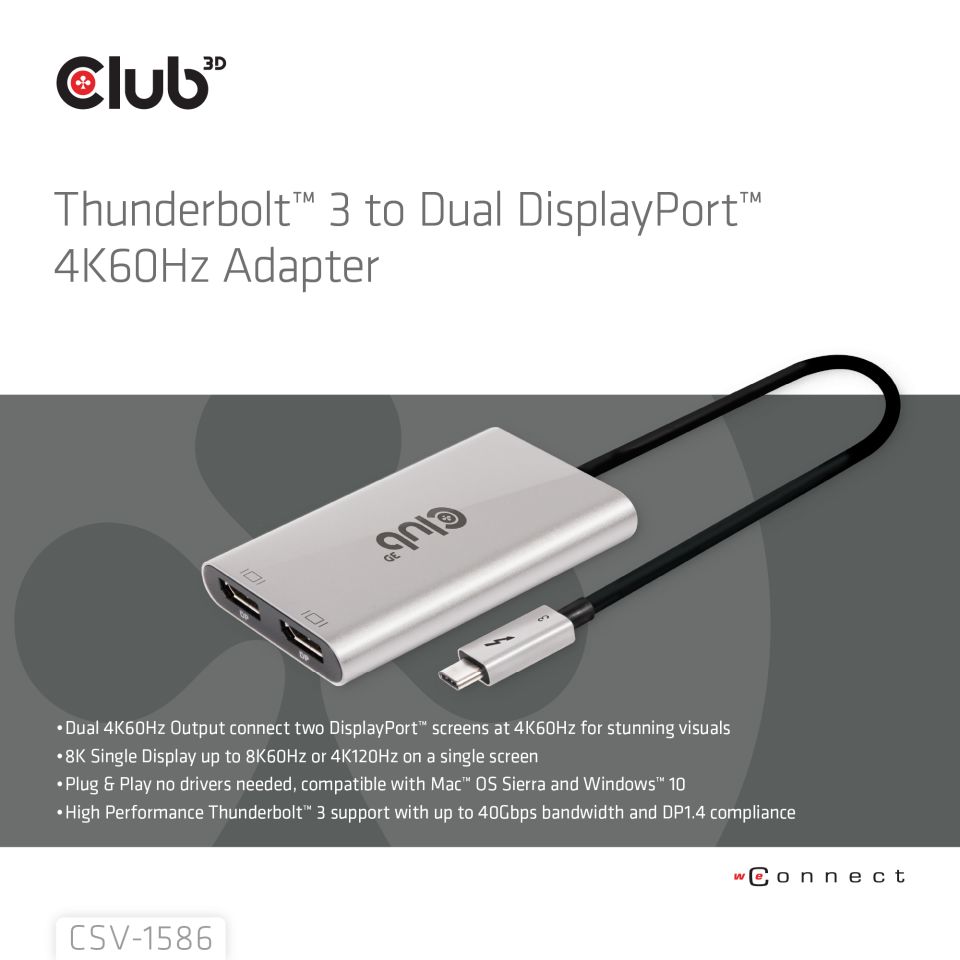 Club 3D Splitter Thunderbolt 3 zu Dual DisplayPort