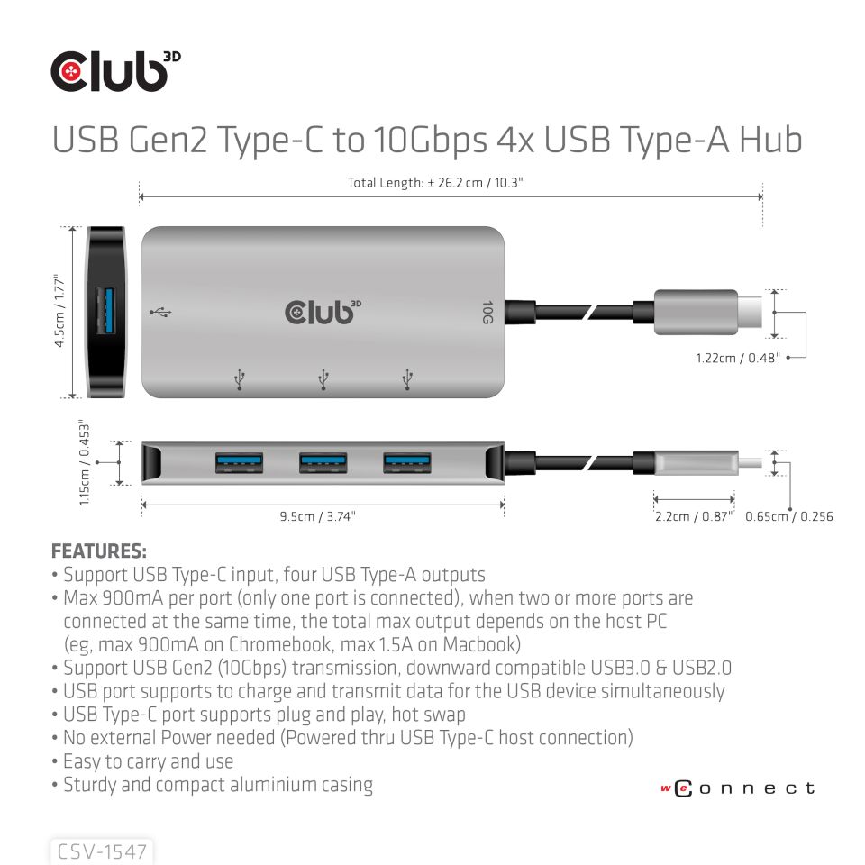 Club 3D USB-C HUB auf 4 USB-A