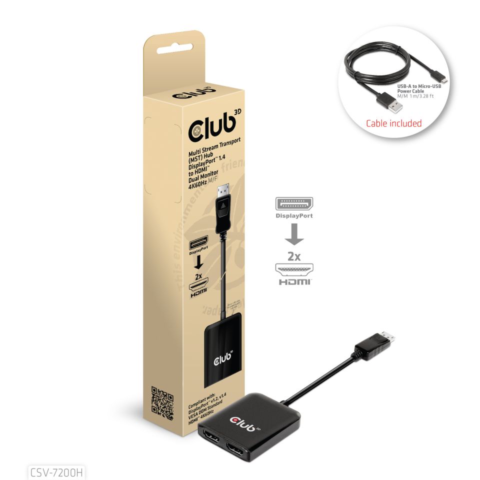 Club 3D Multi Stream Transport (MST) HUB - Dual HDMI