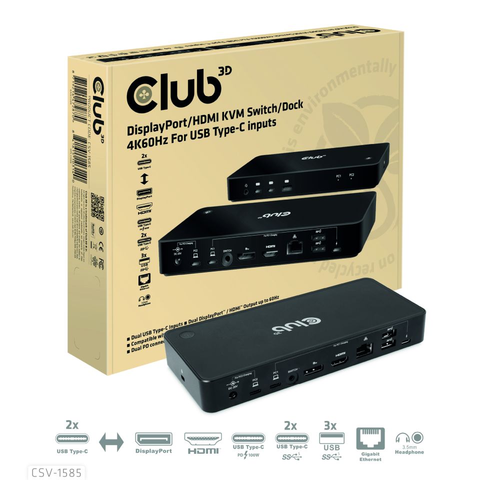 Club 3D KVM Switch - Dual HDMI 4K60Hz