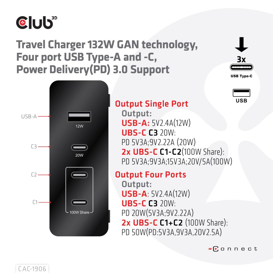 Club 3D Reiseladegerät - 132 W