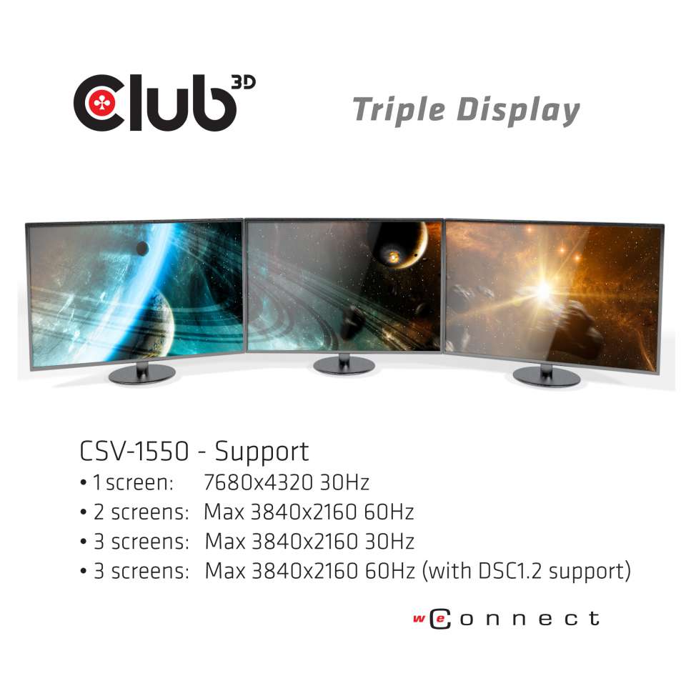 Club 3D Multi Stream Transport (MST) HUB - Tripple Display