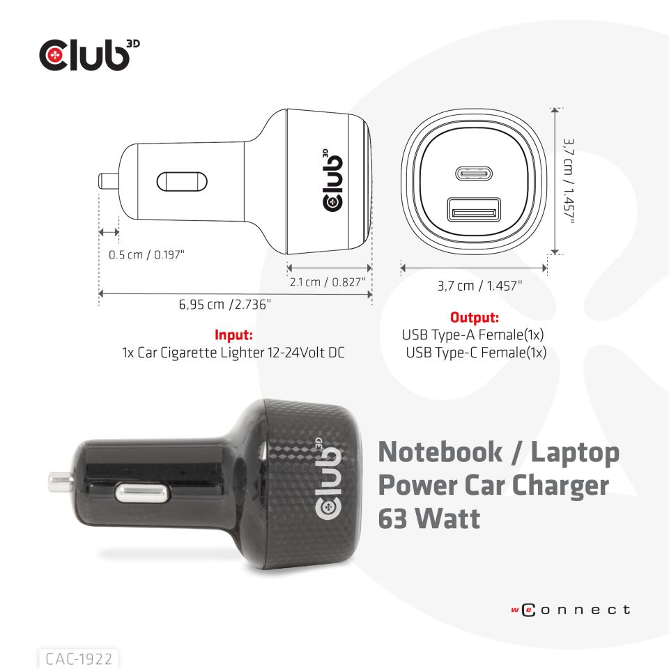 Club 3D KFZ-Ladegerät - 63 Watt