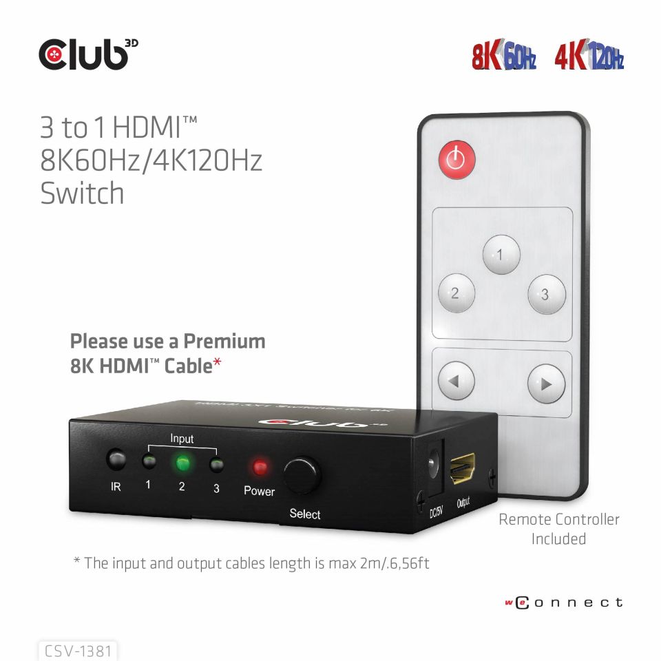 Club 3D Switch 3 auf 1 HDMI 8K60Hz 